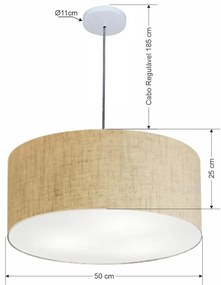 Lustre Pendente Cilíndrico Md-4100 Cúpula em Tecido 50x25cm Rustico Bege - Bivolt
