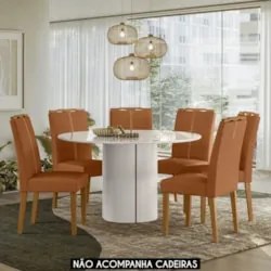 Mesa de Jantar Redonda 135cm 6 Lugares Flex Zuni Off N02 - Mpozenato -