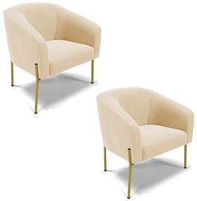 Poltrona Decorativa Pé de Ferro Dourado Kit 2 Stella Suede D03 - D'Rossi - Bege