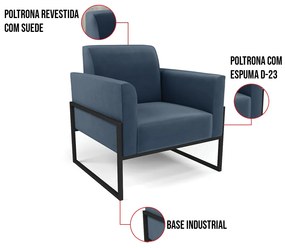 Poltrona Base Industrial Alta Preto Marisa Suede D03 - D'Rossi - Azul Marinho