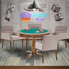 Mesa de Jogos Carteado Victoria Redonda Tampo Reversível Amêndoa com 4 Cadeiras Vicenza Suede Nude G36 G15 - Gran Belo