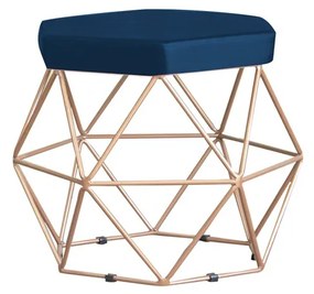 Puff Decorativo Base Gold Elsa Veludo Azul G41 - Gran Belo