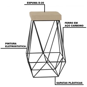 Banqueta Decorativa Kathy Base Preta Veludo Bege G41 - Gran Belo