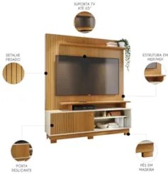 Estante Painel Para TV 65 Pol 160cm Anny Z10 Off/Cinamomo - Mpozenato