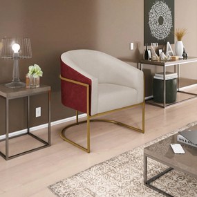 Poltrona Luiza Base de Ferro Dourado Factor Vermelho e Linho - ADJ Decor