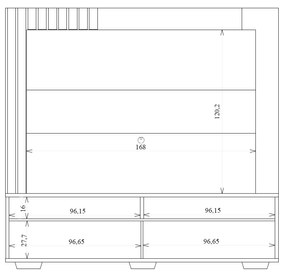 Estante Home Theater 200cm Detalhe Ripado até 70 Puxadores PU Fita LED Blida Lamina Mel/Grafite G11 - Gran Belo