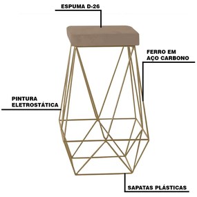 Kit 2 Banqueta Decorativa Kathy Base Gold Suede Cappuccino G41 - Gran Belo