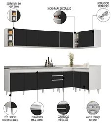 Armário de Cozinha Modulado de Canto 7 Peças CP36 com Pia Inox Branco/