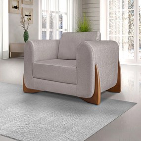 Kit 2 Poltronas Decorativas Pés em Madeira Buzz Linho Areia Rústico G63 - Gran Belo