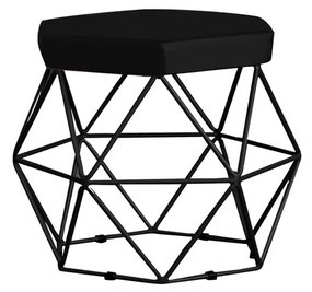 Puff Decorativo Base Preta Elsa Veludo Preto G41 - Gran Belo