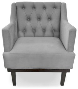 Poltrona Decorativa Clássica Capitonê Pés Madeira Suede Cinza - Sheep Estofados