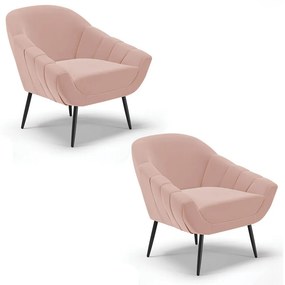 Kit 02 Poltronas Giovana Veludo Pés Palito de Ferro D03 - D'Rossi - Rose