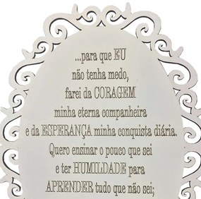 Placa Decorativa Oração Coragem Com Arabesco 25x19 cm MDF Branco - D'Rossi