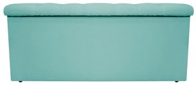 Recamier Baú Estofada Mel 90 cm Solteiro Com Capitonê  Suede Azul Tiffany - ADJ Decor