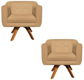 Kit 02 Poltronas Giratória Julia Suede com Strass Base Madeira MM30 D01 - D'Rossi - Caramelo Sisal