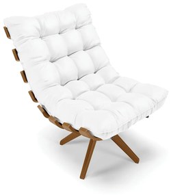 Poltrona Giratória Costela Sintético Branco Base de Madeira MA30 M11 - D'Rossi