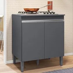 Balcão Com Tampo para Cooktop 5 bocas 2 Portas Andréia Cinza- AJL Móve