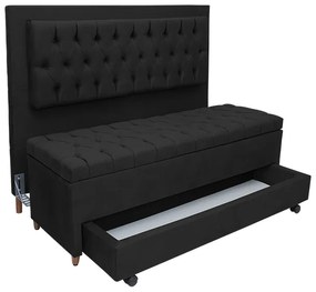 Cabeceira com Calçadeira Baú Casal 140cm Paris Capitonê Suede Preto - Sheep Estofados - Preto