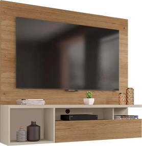 Painel Luci Nichos Decorativos 136cm para TV até 55 com Porta Basculante MDP Buriti/OffWhite G11  Gran Belo
