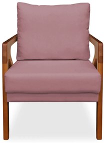 Poltrona Decorativa Amber Base De Madeira Veludo Rose
