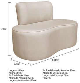Sofá Curvo 2 Lugares Orgânico Escritório Recepção Sala Amsterdã 130cm Linho - ADJ Decor