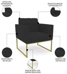 Poltrona Base Industrial Dourado Kit 2 Ana Veludo Preto - Ibiza