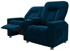 Poltrona Reclinável Para Cinema 2 Lugares Praddo FH9 Veludo Azul Marin