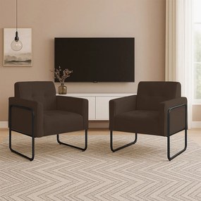 Poltrona Sala Industrial Alta Tubo Preto Kit 2 Elisa Suede D03 - D'Rossi - Marrom