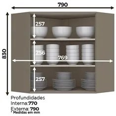 Armário Aéreo Canto Oblíquo 2 Portas 100% MDF Connect Duna/Cristal - H