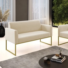 Sofá Namoradeira Base Industrial Dourado Marisa Suede D03 - D'Rossi - Bege