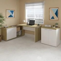 Mesa Escrivaninha em L Sharp e Balcão 70cm 2 Portas Tok A06 Olmo/Branc