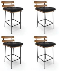 Kit 04 Banquetas Costela Suede Base Metálica Preto - D'Rossi - Preto