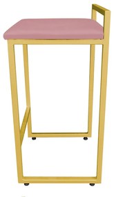 Conjunto 02 Banqueta Alta Industrial Pietra Suede Rose Base Dourado D'Rossi