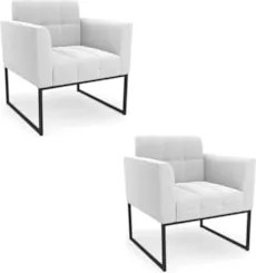 Poltrona Sala Base Industrial Preto Kit 2 Ana Bouclé Off - Ibiza