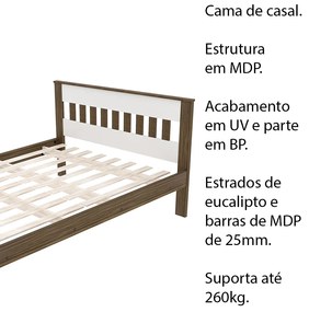 Cama de casal MDP CM8007 Nogal/Branco G69 - Gran Belo