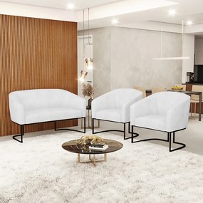 Namoradeira e 2 Poltronas Industrial  Preto Stella Sintético PU D03 - D'Rossi - Branco