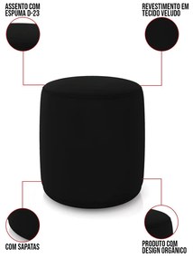 Poltrona e Puff Redondo Orgânico para Sala Malu Veludo M11 - D'Rossi - Preto
