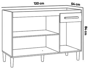 Balcão Cozinha sem Tampo 120cm para Pia Grazieli A09 - D'Rossi - Atacama e Off White