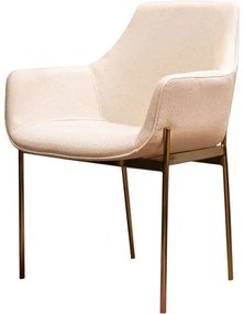 Cadeira Julini com Braço Assento Tecido Cru com Pés Aço Golden - 71487 Sun House