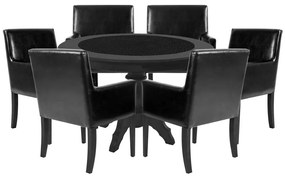 Mesa de Jogos Carteado Montreal Redonda Tampo Reversível Preto com 6 Cadeiras PU Sintético Preto Liso G36 G15 - Gran Belo