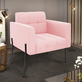 Poltrona Pé de Ferro Preto para Sala Elisa Suede D03 - D'Rossi - Rosa Bebê