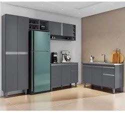 Cozinha Compacta Vanessa e Balcão Gabinete Com Pia Tatiane 120cm Cinza