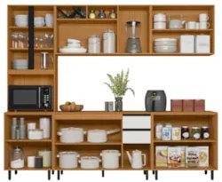 Armário de Cozinha CP03 260cm Nala Freijó UV/Off Acetinado Z44 - Mpoze