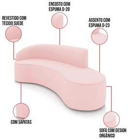 Sofá 4 Lugares Orgânico 220cm Morgan e 2 Poltronas Lua Suede D03 - D'Rossi - Rosa Bebê