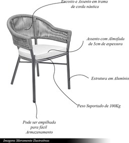 Kit 6 Cadeiras Área Externa de Alumínio Bear com Corda Naútica Grafite G56 - Gran Belo