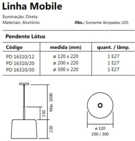 Pendente Mobile Ø30X22Cm 1Xe27 S/ Difusor C/ Haste De 15Cm | Usina 163... (BT - Branco Texturizado)