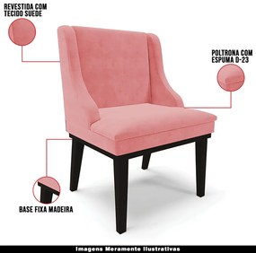 Kit 5 Cadeiras Decorativas Sala de Jantar Base Fixa de Madeira Firenze Suede Rosê/Preto G19 - Gran Belo