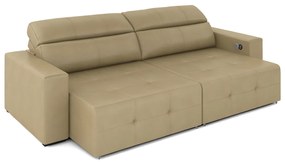Sofá Retrátil 3 Lugares 204cm 2 Módulos Nero com USB Couro Bege G52 - Gran Belo