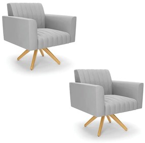 Kit 2 Poltronas Giratória Viena Gomada Suede Base de Madeira MA30 D03 - D'Rossi - Cinza