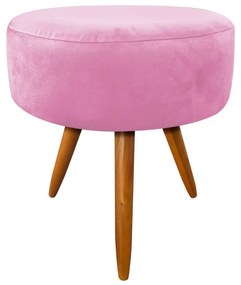 Puff Banqueta Berlim Redondo Suede Rosa Bebê Pés Castanho D'Rossi